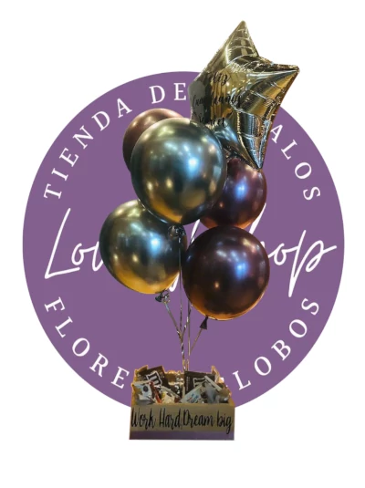 Caja sorpresa con globos chrome y estrella, entrega en Playa del Carmen — $1,650 MXN