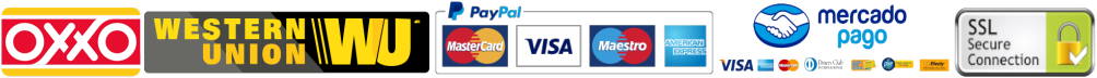 Aceptamos tarjeta, PayPal, Mercado Pago y transferencia SPEI · SSL seguro